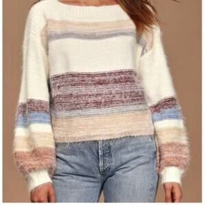 Oliver Womens Size M Boxy Oversized Eyelash Pastel Striped‎ Stretchy Sweater